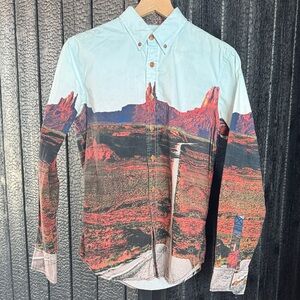 Western Style Scenic Print Men's Shirt_Small